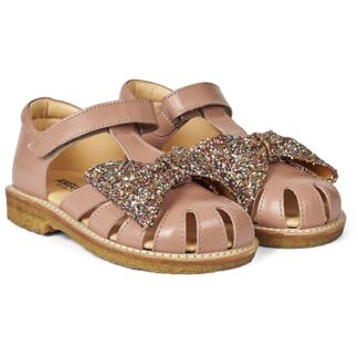 Angulus Sandal M. Sløjfe Og Velcrolukning Mørk Peach/Multi Glitter - Str. 24 - Angulus