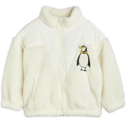 Mini Rodini Penguin Pile Zip Cardigan White - Mini Rodini