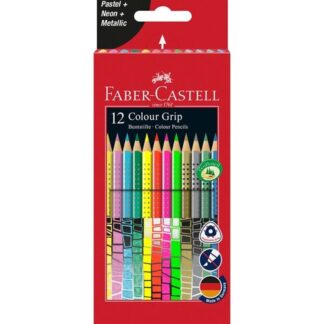 Faber Castell Grip 2001 Pastel, Neon, Metallic 12 Trekants Farveblyanter - Faber-Castell