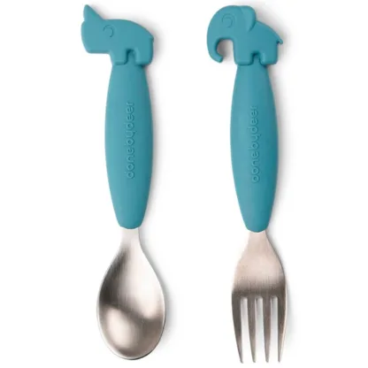 Done by Deer Easy Grip Spoon and Fork Set Blue - DonebyDeer