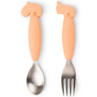 Done by Deer Easy Grip Spoon and Fork Set Coral - DonebyDeer