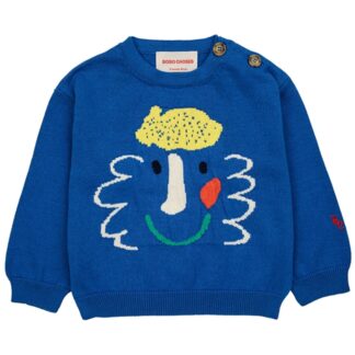 Bobo Choses Baby Happy Mask Jumper Round Neck Blue - Str. 9 mdr - Bobo Choses