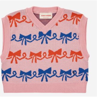 Bobo Choses Ribbon Bow All Over Jacquard Vest Pink - Str. 8-9 år - Bobo Choses