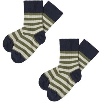 FUB Dark Navy/Olive 2-pak Classic Striped Strømper - Str. 29-32 - FUB