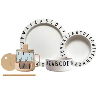 Design Letters Tritan Beige White Eat & Learn Plate Set - Design Letters