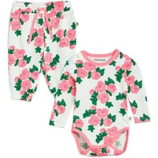 Mini Rodini Roses Aop Baby Sæt Pink - Mini Rodini