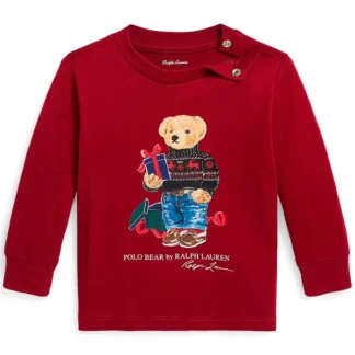 Ralph Lauren Baby Bluse Fa23 Holiday Red Gift Bear - Ralph Lauren Baby