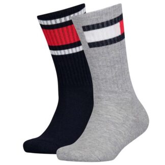 Tommy Hilfiger 2-pak Flag Strømper Middle Grey Melange - Tommy Hilfiger