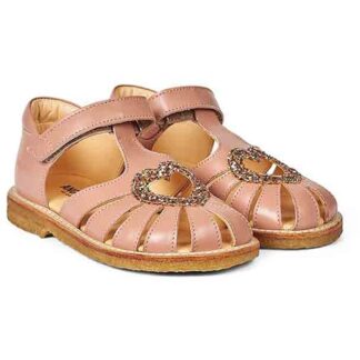 Angulus Hjerte Sandal M. Velcrolukning Mørk Peach/Multi Glitter - Str. 26 - Angulus