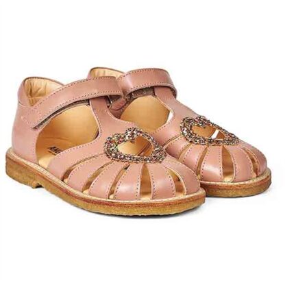 Angulus Hjerte Sandal M. Velcrolukning Mørk Peach/Multi Glitter - Str. 26 - Angulus