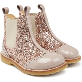 Angulus Chelsea Støvle Med Glitter Dusty Almond/Maple Glitter/Elastic - Str. 27 - Angulus