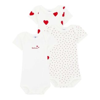 Petit Bateau Body ML 3-pack White/Red Hearts - Petit Bateau