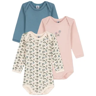 Petit Bateau Bodies ML 3 Pack Rose/Flower/Blue - Petit Bateau