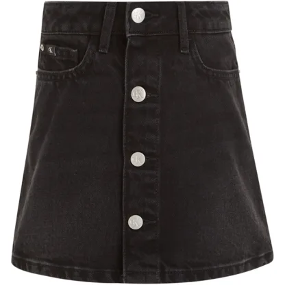 Calvin Klein Washed Black Denim Button Nederdel Washed Black - Calvin Klein