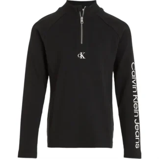 Calvin Klein Hero Logo Rib Zip Up Ls Bluse Ck Black - Calvin Klein