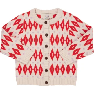 Copenhagen Colors Cream Red Combi Harlequin Merino Classic Cardigan - Copenhagen colors