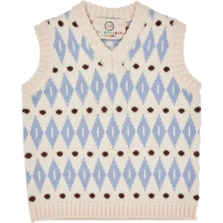 Copenhagen Colors Cream Blue Combi Harlequin Merino Classic Vest - Copenhagen colors