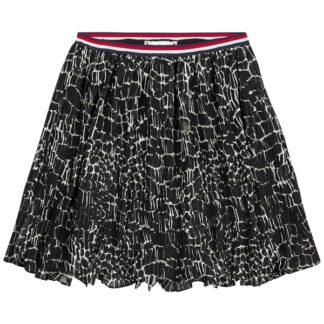 Tommy Hilfiger AOP Pleated Chiffon Nederdel Black Animal Print - Tommy Hilfiger