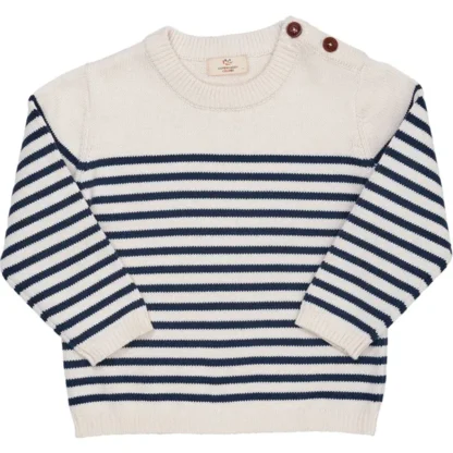 Copenhagen Colors Cream Navy Combi Strikket Striped Sailor Sweater - Str. 116 - Copenhagen colors