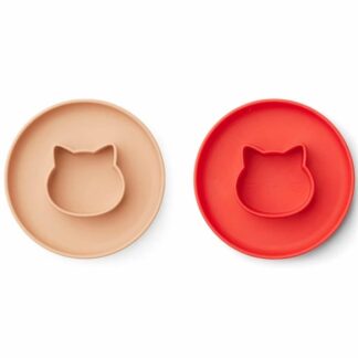 Liewood Gordon Silicone Tallerken 2-pak Cat Apple Red / Tuscany Rose Mix - Liewood