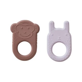 OYOY Ninka & Nelson Baby Teether 2-pack Choko/Lavender - OYOY