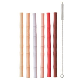 OYOY Bamboo Silikone Sugerør 6-Pak Cherry Red / Vanilla - OYOY