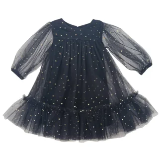 Dolly by Le Petit Tom Stars & Moon Tulle Empress Kjole Black - Str. 6-8 år/M - Dolly by Le Petit Tom