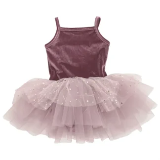 Dolly by Le Petit Tom Stars & Moon Velvet Leotard With Tulle Tutu Kjole Dusty Violet - Str. 0-1 år/N - Dolly by Le Petit Tom