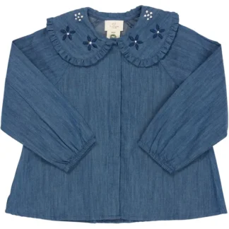 Copenhagen Colors Lt Denim Blue Denim Bluse m. Broderi - Copenhagen colors