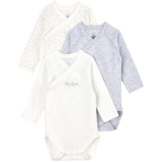 Petit Bateau Bodies ML 3 Pack Clouds White/Grey - Petit Bateau