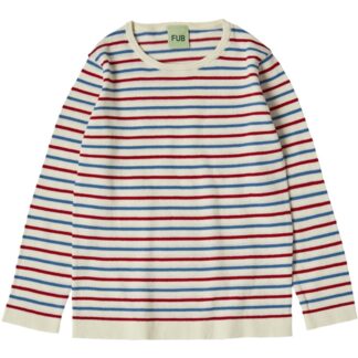 FUB Ecru/Azure/Crimson Red Contrast Striped Bluse - Str. 90 cm - FUB