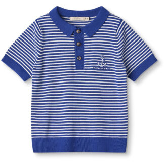 Fliink Mazerine Blue Cloud Dancer Stripe Anchor Stripe Ss Polo - Str. 2 år/92 cm - Fliink