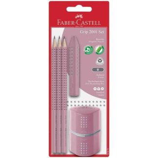 Faber Castell Grip 2001 Blyanter 3 stk+1 Tvillingspidser Rosa - Faber-Castell