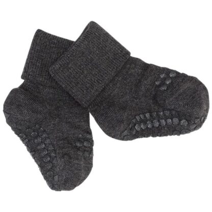 GObabyGO Bamboo Strømper Antislip Dark Grey Melange - Str. 6-12 mdr - Gobabygo