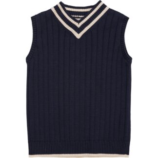 Copenhagen Colors Navy/Cream Comb. Strik Vest m. V-hals - Str. 116 - Copenhagen colors