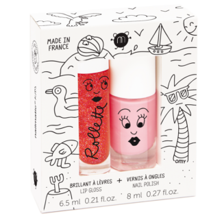 Nailmatic Neglelak Vandbaseret + Lipgloss Duopack Holidays Cookie/Strawberry - Nailmatic