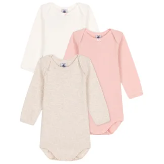 Petit Bateau Bodies ML 3 Pack Rose/White/Beige - Petit Bateau